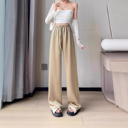 Women's Pants Summer Thin High Waist Leisure Sunscreen Ice Silk Satin Wide Leg Straight Trousers