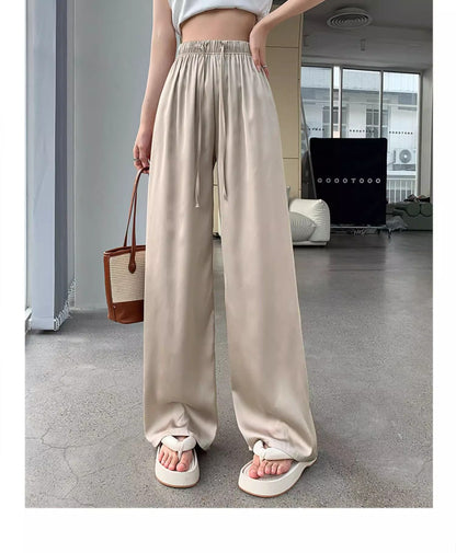 Women's Pants Summer Thin High Waist Leisure Sunscreen Ice Silk Satin Wide Leg Straight Trousers