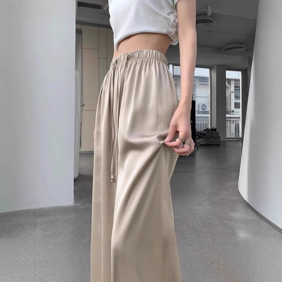 Women's Pants Summer Thin High Waist Leisure Sunscreen Ice Silk Satin Wide Leg Straight Trousers