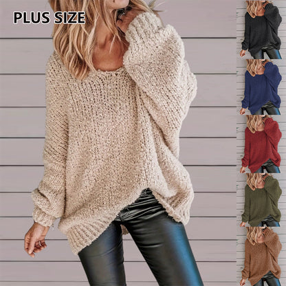 Solid color round neck pullover sweater loose woolen sweater