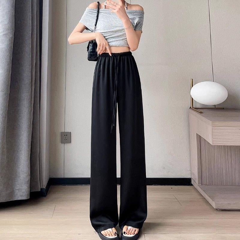 Women's Pants Summer Thin High Waist Leisure Sunscreen Ice Silk Satin Wide Leg Straight Trousers