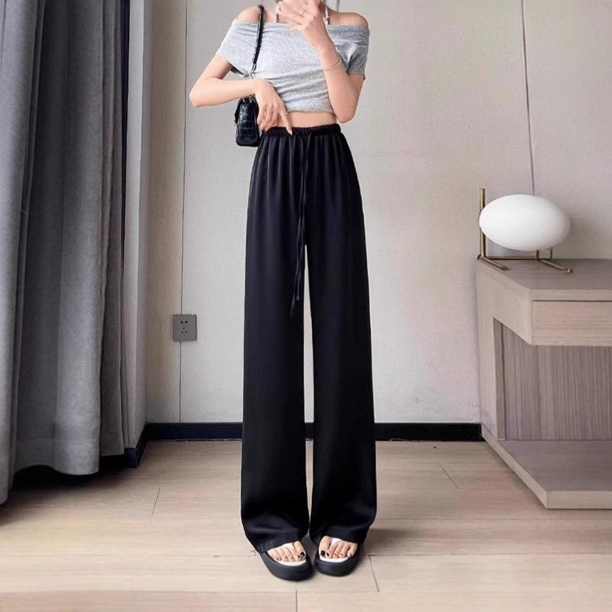 Women's Pants Summer Thin High Waist Leisure Sunscreen Ice Silk Satin Wide Leg Straight Trousers